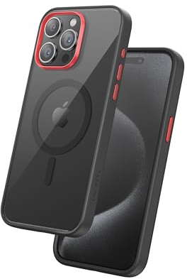 FLOLAB Surtect Tri-Fusion magnetische Schutzhülle für iPhone 15 Pro Max, schlankes Design, Magsafe-kompatibel, militärischer Rahmen, schwarze Rückplatte, Atomic Red