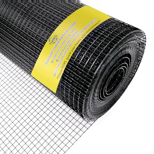 TUOKS 48in x 100ft 1 inch Hardware Cloth 16 Gauge Black Vinyl Coated Welded Wire Fence Wire Mesh Roll Rabbit Wire Chicken Wire Fencing Gopher Wire Cloth Garden Fence Poultry Netting Rodent Wire