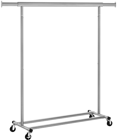 SONGMICS Kleiderständer auf Rollen, Schwerlast-Garderobenständer, ausziehbare Kleiderstange, bis 100 kg belastbar, einfache Montage, transportabel, taubengrau HSR013G01