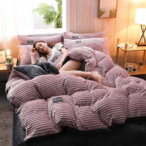 Flausch Bettwäsche 2-teiliges Set Warme Winter Microfaser Thermo Fleece Bettwäsche 135x200 Winter Wende Plüsch Bettwäsche Bettwäscheset Mit Bettbezug Und Kissenbezug 50x75cm (Purple,135x200/50x75cm)