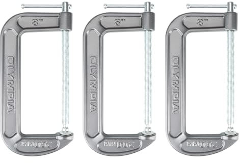 Olympia Tools Heavy Duty Cast Iron C-Clamps with 8-Inch Jaw Opening and 4-Inch Throat, 3 Pack