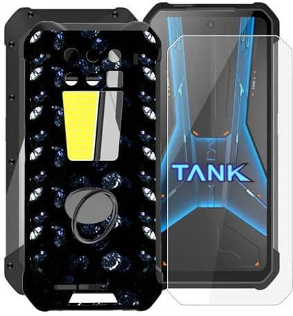 WXPPJ Coque + Verre trempé Film pour Unihertz 8849 Tank 3 Pro (6.79), Noir Silicone Housse Etui + Anneau de Support pour Portable réglable à 360° pour Unihertz 8849 Tank 3 Pro - XT24