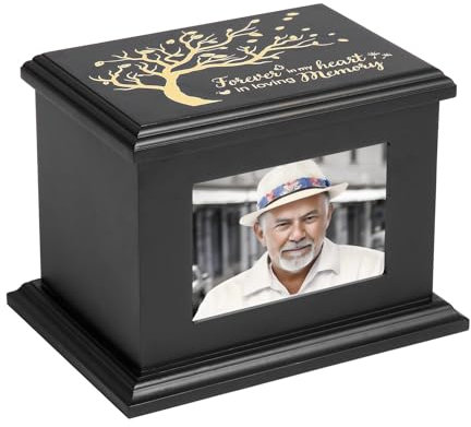 Einäscherungs-Urnen für menschliche Asche Erwachsene männliche Frau, hölzerne Box und Sarg für Männer Frauen Beerdigungs-Gedenk für Asche mit Fotorahmen