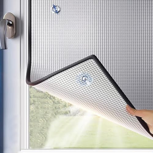 kufu01 Reflektierende Fensterfolie,Uv Schutz Sichtschutzfolie Wärmeschutzfolie,Fensterfolie Blickdicht,Balkon Sonnenschutz Folie,Schwarzer Rahmen,mit Saugnapf,Rückstandslose (100x250cm/39 x98)