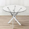 Warmiehomy 90cm Round Glass Dining Table for 4, Modern Kitchen Table with Clear Tempered Glass Top & Silver Chrome Metal Legs, Small Dinner Table for Dining Room, Kitchen, Living Room