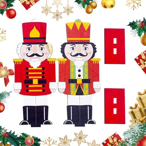 Valicaer 2Pcs Weihnachts Nussknacker Set,Weihnachten Hölzerne Soldat Nussknacker Weihnachten Nussknacker Figuren Puppet Weihnachten Nussknacker Spielzeug für Urlaub Dekoration Weihnachten Ornamente