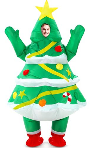 WinnerWhy 1 Pack Inflatable Christmas Tree Costume Funny Blow up Costume for Adults Inflatable Cosplay Outfit for Xmas Party