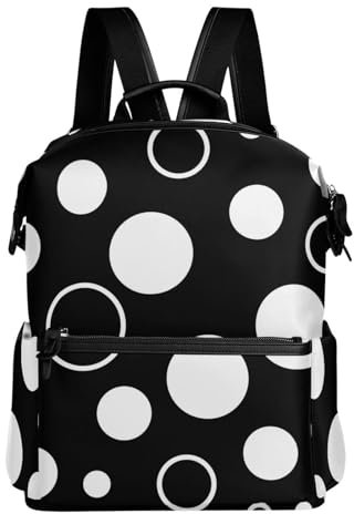 Mnsruu Damen-Rucksack mit schwarz-weißen Punkten, PU-Leder, modisch, Diebstahlschutz, Geldbörse, Mädchen, Schulrucksack, Reisen, lässig, Tagesrucksack, leichte Schultertasche, #01, One size