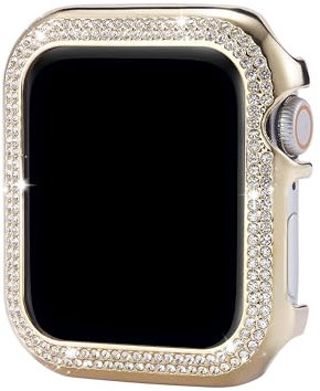 Hülle Gold Glitzer Kompatibel mit Apple Watch 41mm, Bling Glitzer Diamant Strass Uhrenetui Aluminium Bumper Case Kratzfest Stoßfeste Schutz Gehäuse Kompatibel mit Apple Watch 41mm Serie 7 8 9