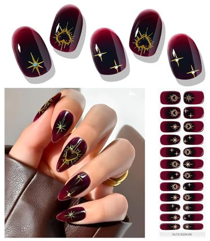 EBANKU Gel Nail Stickers Hand Nail Wraps Self Adhesive Semi Cured Gel Nail Strips for Hand Nail Art with Cuticle Stick, Nail File, Nail Wipes & Sealing(UV/LED Lamp Required) (Glitter SAR-2)