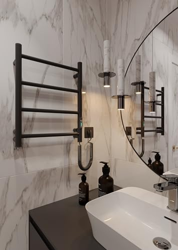 Elna Handtuchheizkörper Elektrisch 45W 51x40 сm – Badheizkörper Schwarz Matt mit Timer & Thermostat – IP44 – Wandmontage