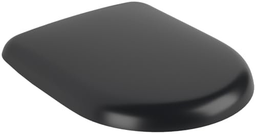 Villeroy & Boch Antao WC-Sitz, Toilettendeckel mit Absenkautomatik, abnehmbarer Toilettensitz aus bruchsicherem Duroplast, Klodeckel Original Ersatzteil, D-Form, Pure Black, matt