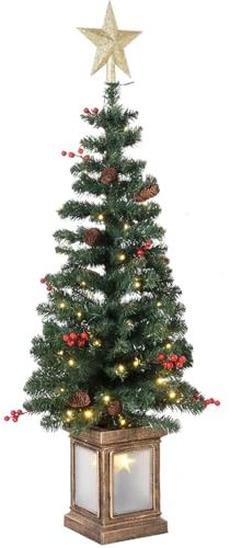 Árboles de Navidad en maceta, árbol de Navidad artificial iluminado realista de 4 pies, árbol artificial decorativo con 8 modos de luz para fiestas de Navidad