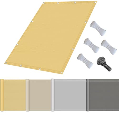 Sonnensegel mit Befestigungsseile 2x2m Sonnenschutz Wasserdicht, UV-Schutz Windschutz, Sonnensegel Polyester Rechteckig Reißfest mit ösen Seil für Garten Terrasse Balkon, Camping Beige