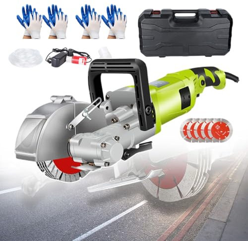 forplubossmmp Rainureuse Murale Électrique 4000 W, Rainureuse Électrique avec Profondeur Et Largeur Réglables, Comprend 5 Lames De Scie, 4 Gants, Pompe À Eau, Tuyau d'eau, Boîte À Outils,Green