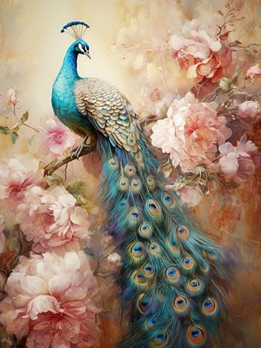 Taxpy Moderne Wanddekoration Blumen Und Pfau Wandbild Poster Kunstdruck Als Leinwandbild Dekoratives Bild für das Schlafzimer 50 * 70cm