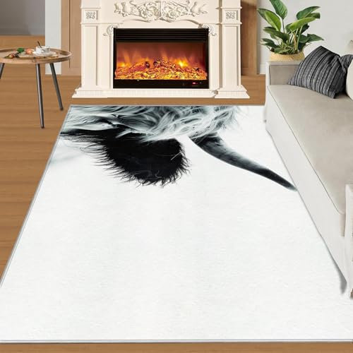 SANSJI Kuhfell-Teppich für Schlafzimmer, 203,4 x 304,8 cm, süßes Bauernhof-Muster, schmutzabweisend, waschbar, rutschfest, bedruckt mit schwarz-weißem Kuhfell-Muster