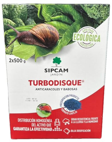 Sipcam Turbodisque 2x500g Anti Caracoles y babosas Formato lenteja. Resistente a la Lluvia y Humedad. Garantizada la efectividad. Apto en Agricultura ecológica.