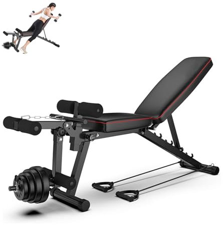 Hantelbank Klappbar, Bankdrücken bank, Fitness Geräte Zuhause, Home gym Equipment, SchräGbank langhantel set, 6 in 1 Fitnessbank FüR Zu Hause oder Im Fitnessstudio