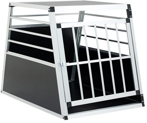Aluminium-Hundetransportbox für Große Hunde, 65x91x69cm, Robust mit Belüftung, Silber-Schwarz