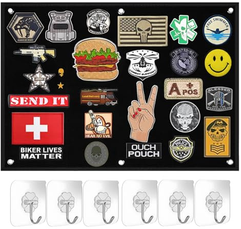 Tactical Military Patch Holder Board, 60 x 45 CM Patch Placa de Visualización, Panel de Soporte de Parche Militar con Ojales, para Colgar en la Pared del Panel de Exhibición de Colección, Negro