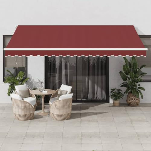 IKAYAA Elektrische Gelenkarmmarkise 450 x 300 cm Markise Automatisch Sonnenmarkise, Sonnenschutz, Terrassenmarkise, Klemmmarkise, Burgunder und Weiß