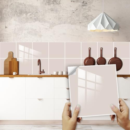 Hixingo Piastrelle Adesive Cucina Bagno 20 Pezzi Tinta Unita Mattonelle Adesive Cucina Piastrelle Bagno Adesivi PVC Pannelli Decorativi per Mobili e Pareti (Sabbia,15x15cm)