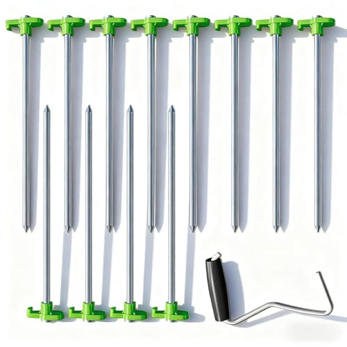 SHENGYIG Tent Pegs, Pack of 12 Tent Nails, Light Function Screw Pegs, 7 × 200 mm Tent Pegs for Screwing with Removal Tool, for Outdoor and Camping