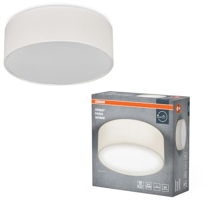 Osram ORBIS PARIS Deckenleuchte 300mm, beige, E27-Sockel, kann mit smarter Lampe bestückt werden, hochwertiges, modernes Design, mit Stoffschirm, geeignet für Innenräume, rund, IP20 Schutzklasse