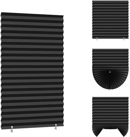 Temporary Blackout Blind Pleated Window Curtain (1, Black, 60W×150H)
