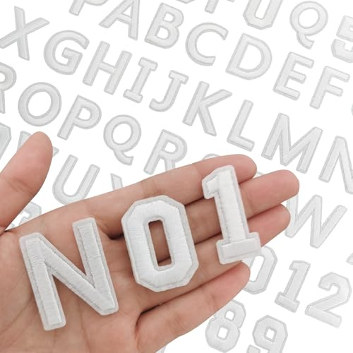 AXEN 72PCS Iron on Letters and Numbers Patches, Embroidered Letters&Numbers Patches A-Z and 0-9, Applique for Clothes, Dress, Hat, Jeans, Backpack - White