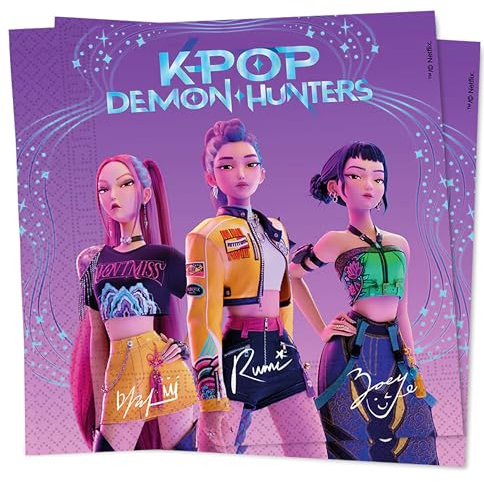 20 Servietten K-Pop Demon Hunters aus Papier, 33 x 33 cm, Dekoration für Geburtstagsparty, Tisch, für Kinder
