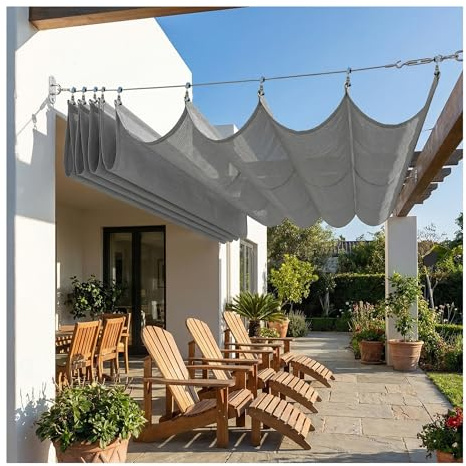 Vele Parasole Ondulate Retrattili, Tenda a Rullo Scorrevole a Forma di U con Kit di Montaggio Tiges de support incluses, Facile da Installare,for Copertura Pergola(W2.4*L3m/W7.87*L9.84ft)