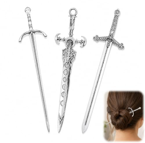 3 Sword Hair Sticks for Women Girls Gifts Chopsticks Accessories | Medieval Hair Stick, Renaissance and Vintage Hair's Stick Pin for Gothic and Viking Women