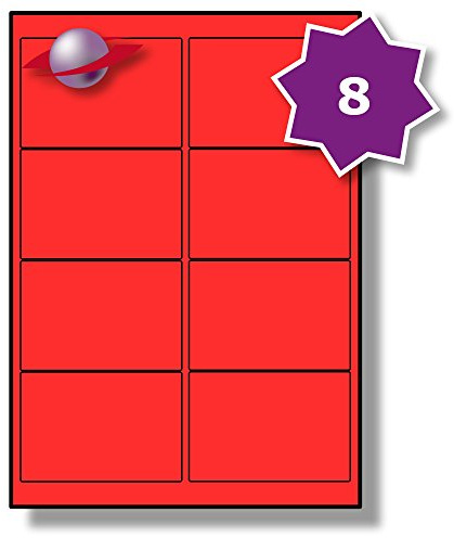 Label Planet® 8 Per Sheet, 10 Sheets (80 Fluorescent RED Labels). Fluorescent Labels for Laser Printers, 99.1 x 67.7mm, LP8/99 FC.