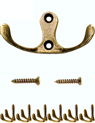 FUXXER® Gancho doble antiguo, gancho para abrigos, gancho para toallas, gancho de hierro con diseño de bronce y latón, Vintage Country House Retro, juego de 6