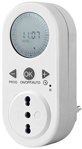 Electraline 58106 Timer Programmatore Digitale Giornaliero con Intervallo Programmazione, Bianco, Presa 10/16A