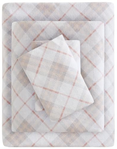 Sleep Philosophy Cozy Flanell-Bettlaken-Set, Baumwolle, pinkes Karomuster, Queen