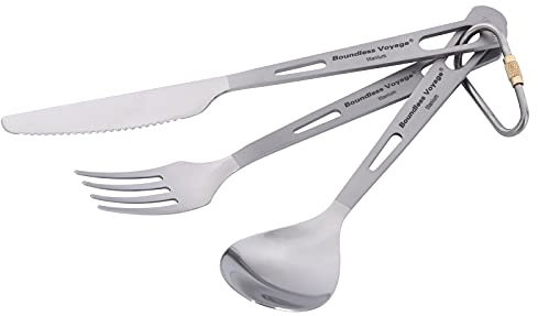 iBasingo Titanium Cutlery Set Camping Fork Spoon Knife Indoor Outdoor Camping Ultralight Small Tableware Travel Picnic Hiking Backpacking Portable Dinnerware Kitchen Daily Office Utensils Ti1051T