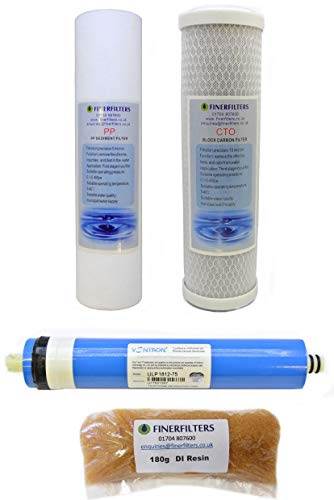FINERFILTERS 4 Stage Aquarium Reverse Osmosis Replacement Water Filters with 75 GPD membrane