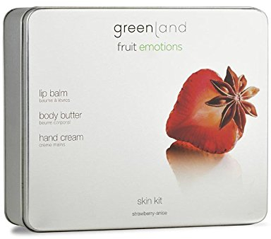 Greenland Hautpflege Set Anis Erdbeer | Cremige Körperbutter, wohlduftender Pflege Lippenstift & natürliche Hand Lotion | Tolles Entspannungsset