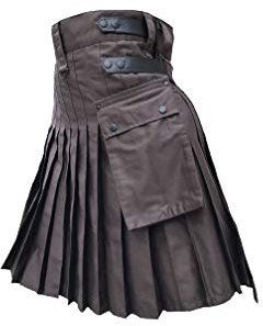 Z&N PRODUCTS Men's Brown Cotton Utility Kilt, Fashion Sport Utility Kilt, Adjustable Leather Straps (38-40)