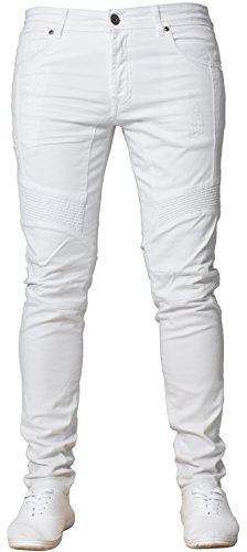 Enzo Jeans pour homme Coupe super skinny stretch déchiré Pantalon de motard en denim pour toutes les jambes, blanc, 30 W/30 L