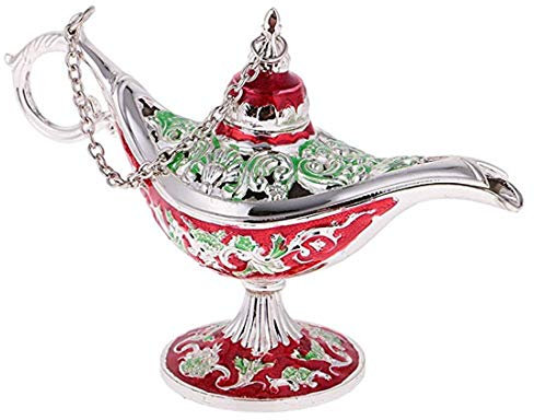 Taisuko Zink-Legierung Blume sehnte Öl Lampe Licht Aladdin Schmuckschatulle Magic Genie Lampe Wishing Pot Ring Halter 3 Farben optional （Rot）
