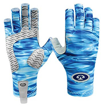 Flying Fisherman SunBandit Fingerless Fishing Gloves for Men & Women: UV Protection 50+, Great for Fishing, Kayak, Paddling, Rowing, Driving – PRO Series: Water, Blue (G2200-S/M)