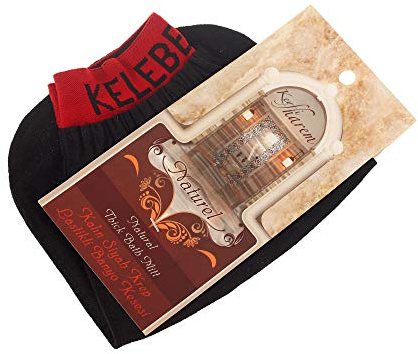 Exfoliating Gloves Mitts KESE Turkish Bath Hammam Hamam Scrub Peeling with HOW TO USE INSTRUCTIONS (Black Thick Bath Glove Elasticated Wrist)