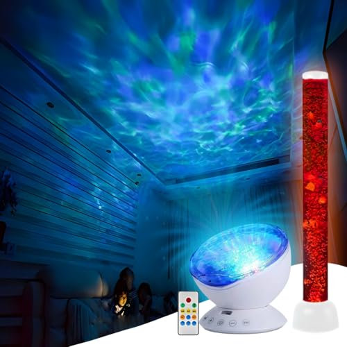 Playlearn Sensory 105cm Bubble Tube and Ocean Wave Projector Combo Pack - LED Color Changing Bubble Fish Lamp,Tower Lamp,Ultimate Sensory Experience,ADHD Autism