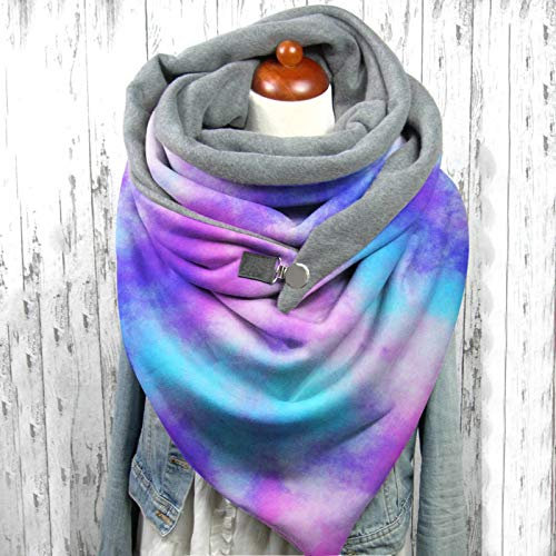 BAULMD Groß Elegant Schals Druckknopf Soft Wrap, Frauen Halstuch Tartan Damen Dreieck Herbstschal, Casual Knopf Strickschal mit Winddicht Scarf (Violett)