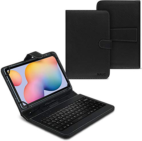 UC-Express Tasche kompatibel für Samsung Galaxy Tab S6 Lite Hülle Keyboard Case Tastatur QWERTZ Standfunktion USB, Farben:Schwarz
