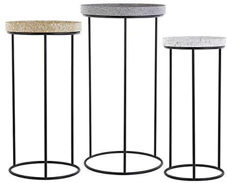 Beistelltisch rund Stein Optik Granit Metall im 3er Set Industrie Stil Texon